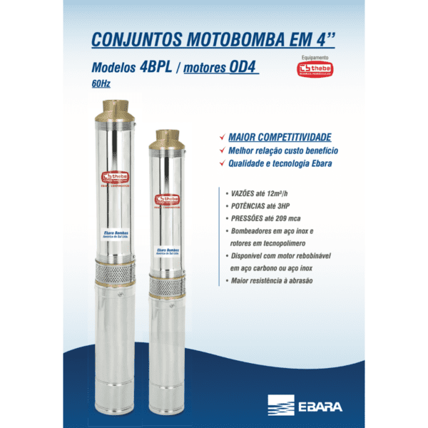 BOMBA EBARA 4BPL1-13 0,75HP 230VM 60Hz C.Box OD4 - Imagem 3